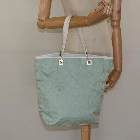 GUCCI GG Canvas Tote Bag Light Blue Gold 002 1098 Auth EC700 - Picture 15 of 16